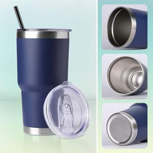 Gobelet isotherme en acier inoxydable à double paroi de 30 oz, tasse de voyage avec couvercle pour boissons froides et chaudes, noir - Product Image 2