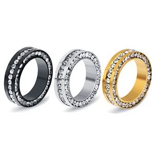 Fashion <b>Rings</b> 6Mm Three Sided <b>Diamond</b> Encrusted Stainless Steel Women's <b>Ring</b> Gift Jewelry Black Gold Silver Color - Product Image 1
