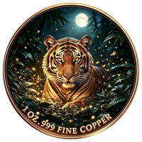 Pièce de monnaie de défi en cuivre fin .999 de 1 oz, motif Tigre saulant dans un ruisseau forestier au lever du soleil sur les montagnes, Bête sauvage, Vente en gros