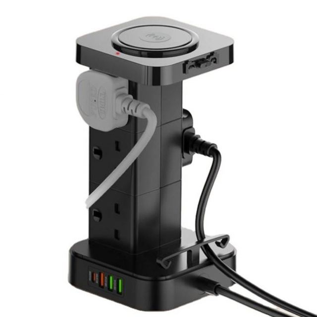 UK Tower Extension Power Strip with 10 Outlets Surge Protector 10A 2 USB a Ports Smart Home Automatic Electric Charging