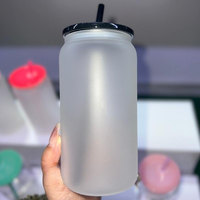 Verre à bière 16oz pour sublimation, transparent givré, avec couvercles en acrylique colorés et pailles colorées, couleurs assorties, en stock entrepôt USA