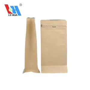 Eco Friendly Compostable Flat Bottom Blank Kraft Paper Ziplock Coffee Packing Bags With Valve