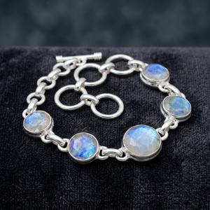 <b>Labradorite</b> Cut Bezel Set 925 Solid Sterling Silver Natural Gemstone Chain Link <b>Bracelet</b> Handmade Ethnic Gift Jewelry - Product Image 2