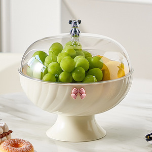 Frutero con tapa, contenedor de plástico para almacenamiento, para cocina, sala de estar, soporte de exhibición para dulces y bocadillos, diseño decorativo con forma de arco. - Product Image 1