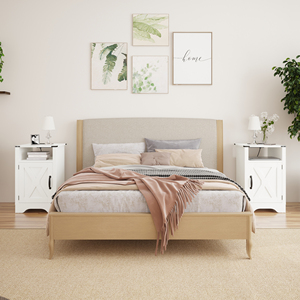 Mesa de Noche Rústica de Madera para Dormitorio, Mesa Auxiliar Alta con Tomas de Corriente y Estación de Carga, 2 Unidades - Product Image 6