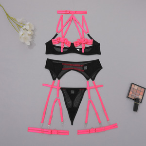 Nouvel ensemble de lingerie cinq pièces pour femme en maille, tendance, sexy, confortable, avec soutien-gorge push-up color block et lingerie amusante - Product Image 5