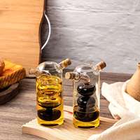 Set Wadah Dapur 2-in-1 350ml Botol Cruet Kaca Borosilikat Transparan Dispenser Minyak Zaitun Cuka Pot Gelembung Makanan