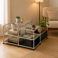 Table basse moderne Bauhaus en verre trempé avec structure en acier inoxydable 304, table centrale de salon, mobilier modulaire en métal