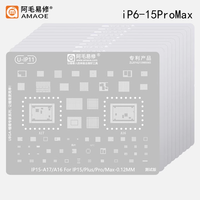 Kit de Pochoirs BGA Amaoe pour Rebillage d'iPhone 15 14 13 12 11 Series X/XS/XS Max/XR/8/8P/7/6S/6 A16 A15 A14 A13/12/A11/A10 0.12mm