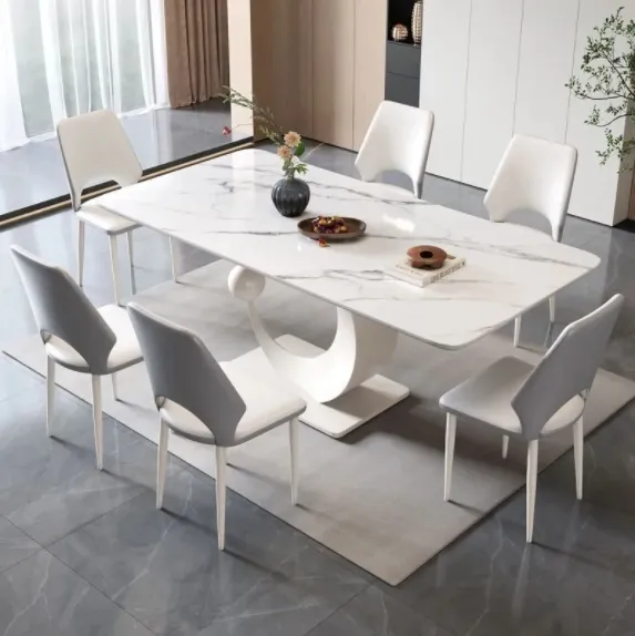 Desain kelas atas minimalis Modern kombinasi meja dan kursi rumah meja makan seni ruang tamu