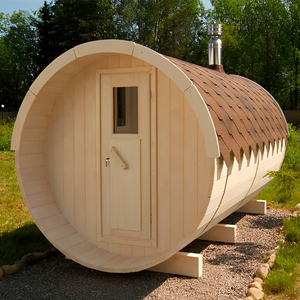 Sauna cylindrique en cèdre avec structure de couleur claire et reflets doux, ne brillant pas éblouissantement même au milieu de l'été - Product Image 3