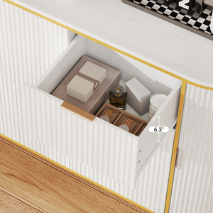 Mueble de Madera Maciza Curvo Moderno con Detalles Dorados, Diseño Acanalado, 2 Puertas, 5+ Cajones, Ahorra Espacio, para Sala de Estar o Comedor - Product Image 4