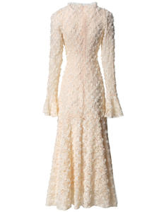 加大码蕾丝长裙2025春季舞会女性全蕾丝花朵图案纽扣喇叭裤马克西连衣裙精品 - Product Image 2