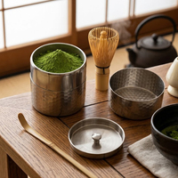 Boîte à thé en acier inoxydable à motif martelé avec logo personnalisé, conteneur de stockage hermétique pour poudre de matcha