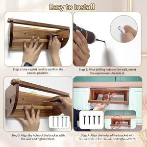 Wooden <b>kitchen</b> <b>paper</b> towel holder, wall-mounted roll <b>paper</b> storage rack, solid wood multi-purpose cling film storage bracket - Product Image 4