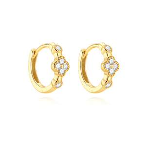 Pendientes de Aro Florales de Plata de Ley S925 Bañados en Oro al por Mayor con Circonitas para Mujer, Joyería Clásica con Diseño Floral para la Oreja - Product Image 1