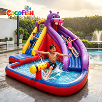 Toboggan aquatique gonflable Hippo en tissu Oxford COCOFISH avec piscine, château gonflable aquatique pour enfants, toboggan aquatique pour tout-petits pour les fêtes