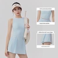 Ensemble débardeur de tennis uni décontracté pour femme, sans manches, longueur genou, sensation seconde peau, pour Pilates, entraînement, sports de plein air, fitness, anti-transpiration, respirant