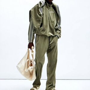 Custom Zipper <b>Velvet</b> Tracksuits Two Pieces High Quality Striped <b>Velvet</b> <b>Jacket</b> and Pants Baggy Sweatpants Clothing Manufacturer - Product Image 1