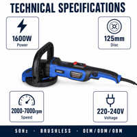 Ponceuse à Béton Électrique HERZO 125mm 220V 1600W, Meuleuse Manuelle avec Longue Poignée Arrière pour Sol