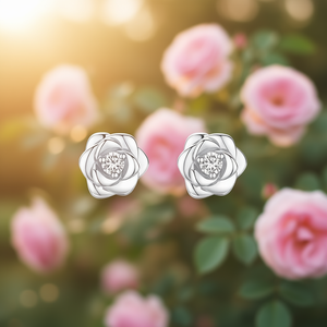 Orecchini a Perno E4284 a Forma di Fiore, Placcati in Oro con Zirconi Rotondi, Regalo Romantico per Donne - Product Image 2