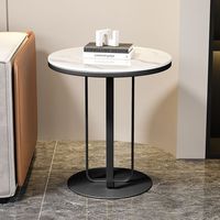Table basse ronde de luxe légère avec cadre en métal et plateau en ardoise - Design moderne pour salon et chambre à coucher, utilisation en petit appartement