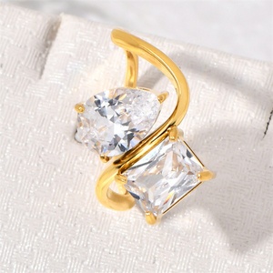 Custom Personalized Jewelry <b>Crystal</b> <b>Ring</b> Gold Plated Stainless Steel Geometric Zircon Charm <b>Rings</b> for Women - Product Image 3