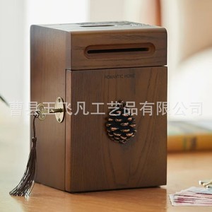 Solid Wood Money <b>Box</b> Square With <b>Lock</b> Storage <b>Box</b> For Children 13x12x19cm - Product Image 2