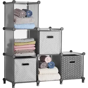 Portable 6-Cube Plastic Clothes Organizer Easy-to-Install Closet Storage Shees Folding Feature for Wardrobe or Toy Storage