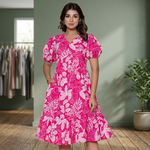 Vestido Mini Lavable con Estampado Floral, Cintura Natural, Corte en A y Panel Frontal Plisado - Product Image 3