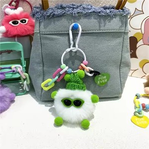 Dễ thương đầy màu sắc Rex Thỏ tóc búp bê sang trọng Vòng Bóng Tim Kính mát Fluffy ELF Pom Pom Keychain điện thoại quyến rũ chuỗi phụ kiện - Product Image 3