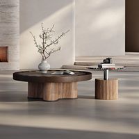 Table basse design moderne, ensemble de tables d'appoint rondes grandes et petites avec plateau en marbre et rangement pour salon, mobilier de maison