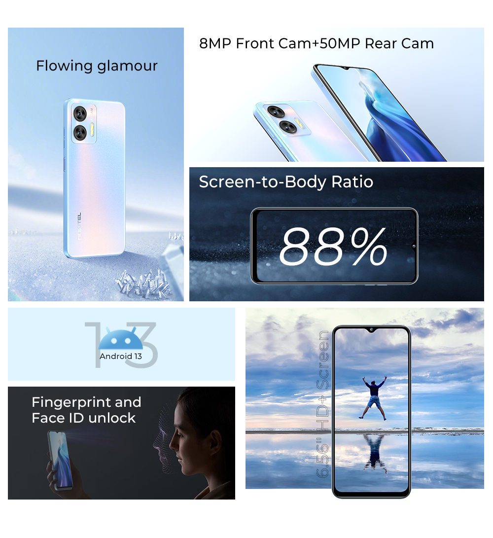 Smartphone C36 4GB+128GB Octa-Core Tela HD+ de 6.56 Polegadas