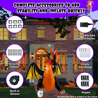 Dragon noir ailé gonflable de 8 pieds pour Halloween, décorations de fête en plein air avec lumières LED intégrées