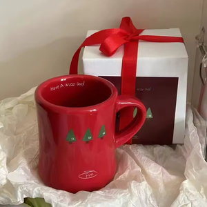 New Holiday Business Gift Box Custom Snowman Christmas Red/Green Ceramic Mug Environmentally Friendly Spoon Durable 301-400ml - Product Image 1