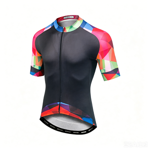 Conjunto de Ciclismo de Dos Piezas con Estampado Geométrico de Moda para Desplazamientos Urbanos, Unisex, Personalizable, Jersey con Cremallera Completa, Pantalones Cortos con Almohadillas Antichoque, para Múltiples Escenarios - Product Image 2