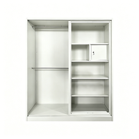Armoire métallique 3 portes grande capacité, démontable, avec grand miroir et tringle de suspension pour rangement