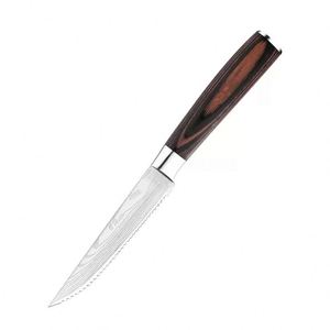 Ensemble de 6 couteaux à steak en acier inoxydable de style japonais faits à la main, poignées en bois ambidextres, lames dentelées de 4,5 pouces, lames en damas - Product Image 5
