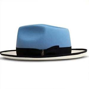 Blue <b>Wool</b> Fedora Hat With Black Band 56-58CM Unisex Adult Casual European Style - Product Image 1