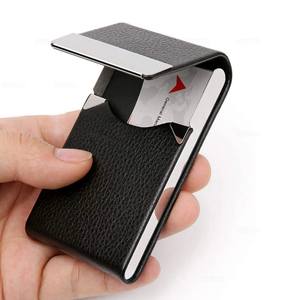 Porta biglietti da visita in pelle sintetica sottile con custodia in metallo con caratteristiche RFID e chiusura magnetica per un massimo di 25 carte di Design a portafoglio corto - Product Image 1