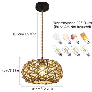 12.2 \ "lampadario in tessuto in Rattan lampada a sospensione in tessuto a mano lampadario in vimini per camera 4000K CCT fonte di alimentazione a corrente alternata - Product Image 3
