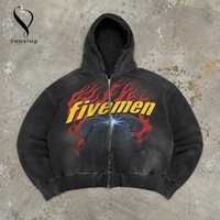 Sweat-shirt à capuche zippé personnalisé pour homme, broderie de luxe, streetwear, graphique vintage, coupe oversize, délavé à l'acide, effet soleil, usé, OEM