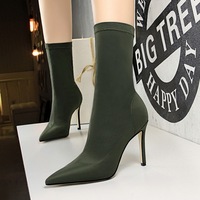 Bottines à talon aiguille ultra-haut Bigtree pour femme, bout pointu, style chaussette extensible, sexy, pour boîte de nuit