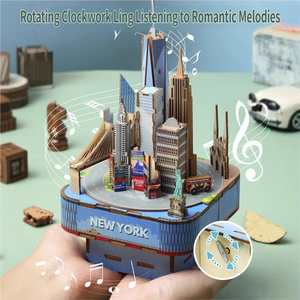 Boîte à musique en bois New York Skyline, jouet éducatif, puzzle 3D à assembler soi-même, 51-100 pièces, monuments emblématiques, créatif - Product Image 4