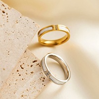 Bague en acier inoxydable blanc pour femme, minimaliste, haute brillance, inaltérable, avec nacre et zircon cubique, pour mariage et fiançailles