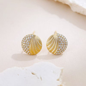 Pendientes de Oro Amarillo de 18K con Diamantes Cultivados en Laboratorio, Redondos, Vintage, de Lujo, Tipo Stud, Ear Cuff, Colgantes, de <span class=keywords><strong>Aro</strong></span>, con Clip, Huggie, de Moda - Product Image 1