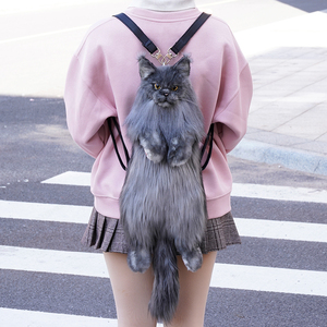 กระเป๋าเป้สะพายหลังผู้หญิงลายแมว<span class=keywords><strong>เมน</strong></span><span class=keywords><strong>คูน</strong></span>สำหรับคริสต์มาส  บุด้วยผ้าขนสัตว์เทียมแท้  ไส้ใยฝ้าย PP  พร้อมช่องซิปด้านใน  ผลิตด้วยมือ  ขายส่งโดย DUPAN - Product Image 4