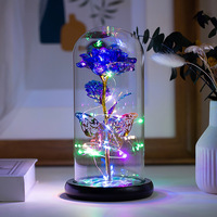 Cadeaux de la Saint-Valentin en gros, décoration de Noël, fleurs artificielles, rose en feuille d'or LED dans un dôme en verre