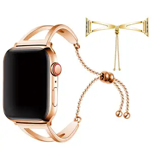 Custom Fashion Watch Strap Compatible for Apple Watch Band 44 45mm Metal Stainless Steel Skeleton Link V-Bracelet for Apple