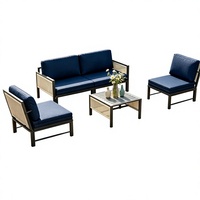Ensemble de canapés modulaires en aluminium AECOJOY, 4 places, meubles de patio extérieur avec table basse pour véranda et terrasse, fabriqué en Chine